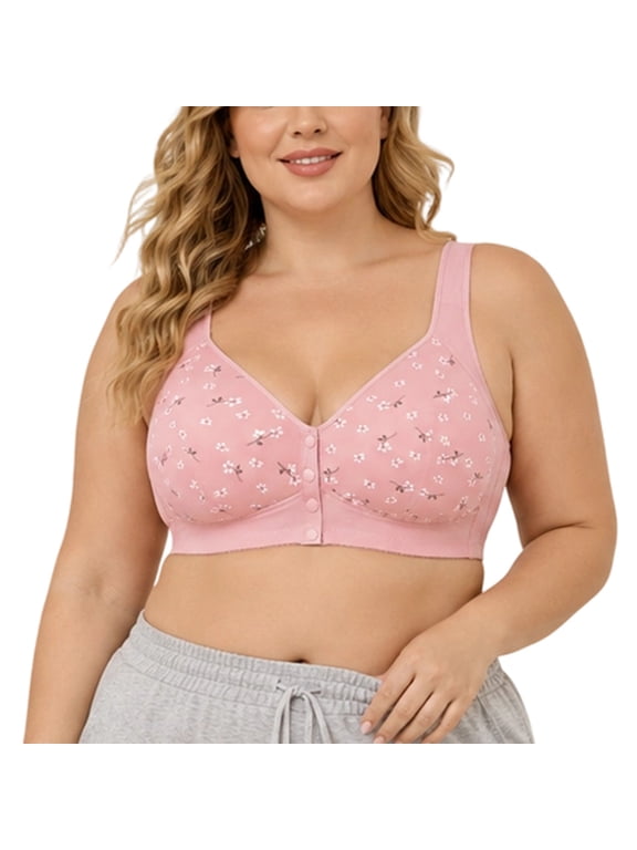 Plus Size Womens Bra Seamless Front Closure Bra Wireless Comfort Padded Bra for Daily Wear, Pink 4XL