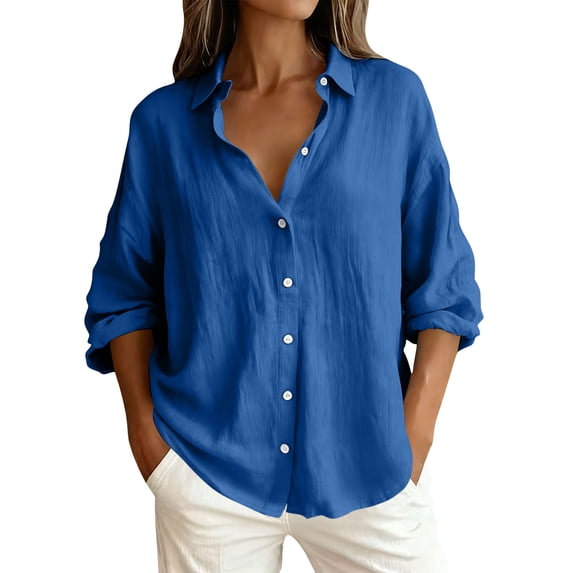Luvrsol Plus Size Womens Button Up Shirts Long Sleeve Blouse Collared Tops for office Daily Wear S-3XL