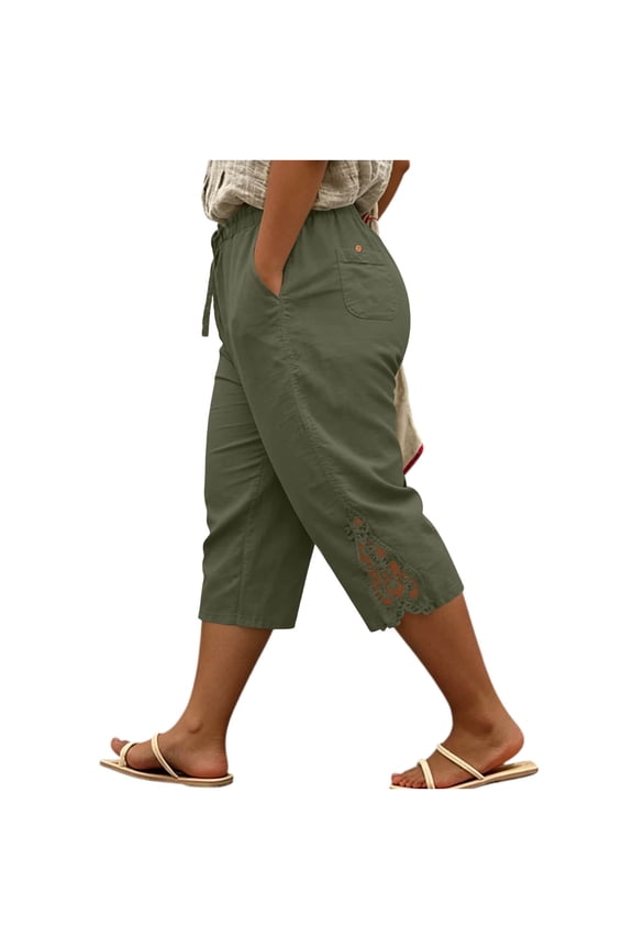 Plus Size Womens Capri Pants Relaxed Fit Wide Leg Elastic Waist Lightweight Casual L-5XL