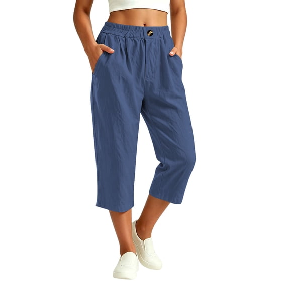 Luvrsol Plus Size Womens Capris Wide Leg Cropped Pants with Pockets High Waist Relaxed Fit S-3XL