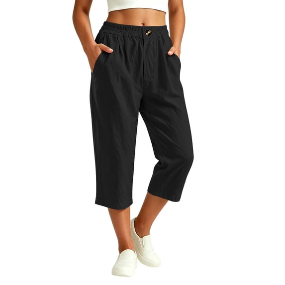 Luvrsol Plus Size Womens Capris Wide Leg Cropped Pants with Pockets High Waist Relaxed Fit S-3XL