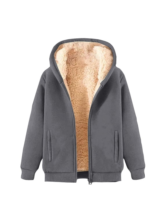 Plus Size Womens Winter Jacket Hooded Sweatshirt Jackets Casual Solid Zip Up Warm Coat, Dark Gray 3XL-5XL