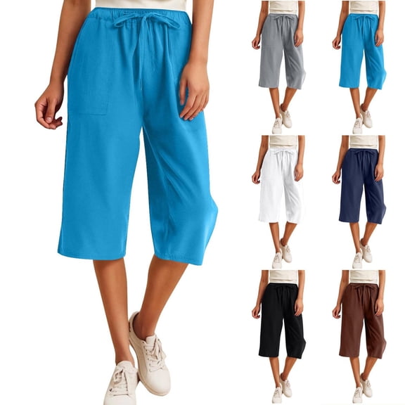 Luvrsol Plus Womens Capri Pants Quick Dry Moisture Wicking Casual Solid High Rise Straight Leg 7/8 Capri Jeans, Size S-5XL