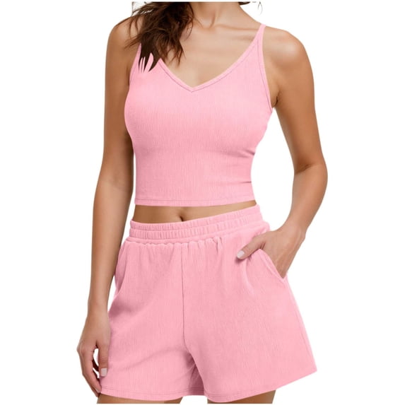 Luvrsol Sets for Women Casual Comfortable Solid Sleeveless Summer Sweatsuit with Pocket, Size S-2XL
