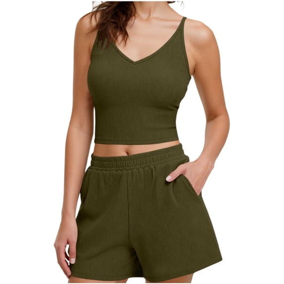 Luvrsol Sets for Women Casual Comfortable Solid Sleeveless Summer Sweatsuit with Pocket, Size S-2XL