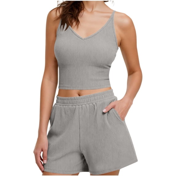 Luvrsol Sets for Women Casual Comfortable Solid Sleeveless Summer Sweatsuit with Pocket, Size S-2XL