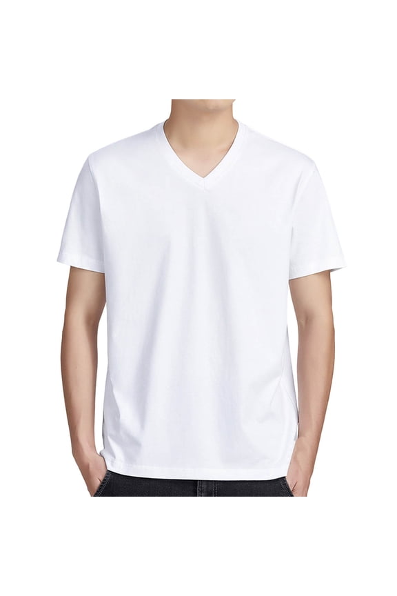 Shirts for Men Plus Size Casual Solid V-Neck Pocket Short Sleeved Base Shirt Daily, M-4XL