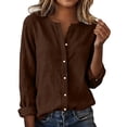thumbnail image 1 of Luvrsol Summer Tops for Women Cotton-Linen V-Neck Button-Down Long-Sleeve Sun-Protective Shirt, Size S-2XL, 1 of 8