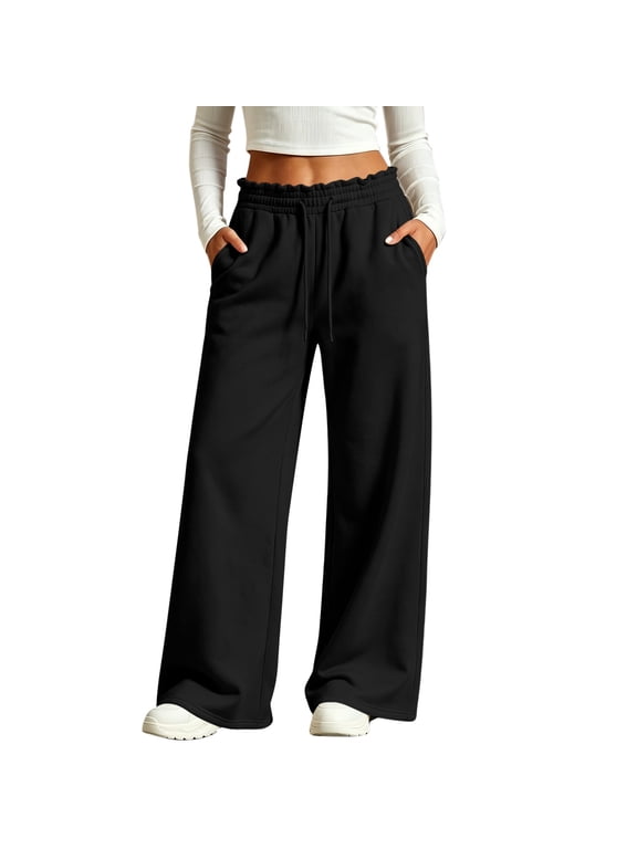Sweat Pants for Womens Wide Leg Lounge Pants Deep Side Pockets Breathable Workout Bottoms S-2XL