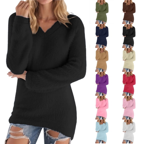 Luvrsol Sweaters for Women Casual Fleece Pullover Cozy Soft Fuzzy Winter Tops, Size 2XS-3XL