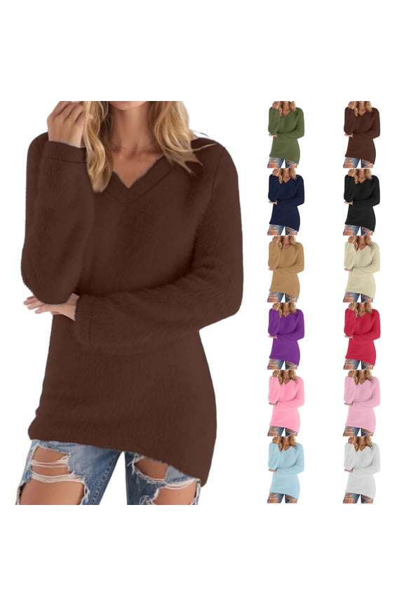 Sweaters for Women Casual Fleece Pullover Cozy Soft Fuzzy Winter Tops, Size 2XS-3XL