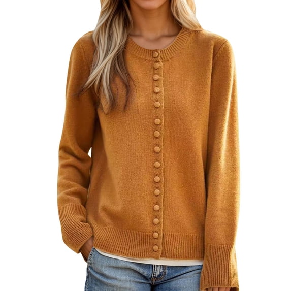 Luvrsol Sweaters for Women Crew Neck Button Down Knit Cardigan Long Sleeve Short Sweater Jacket S-XL