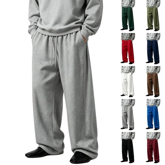 Luvrsol Sweatpants for Men French Terry Wide Leg Baggy Lounge Joggers Pockets Casual Athletic Pants Trousers S-3XL