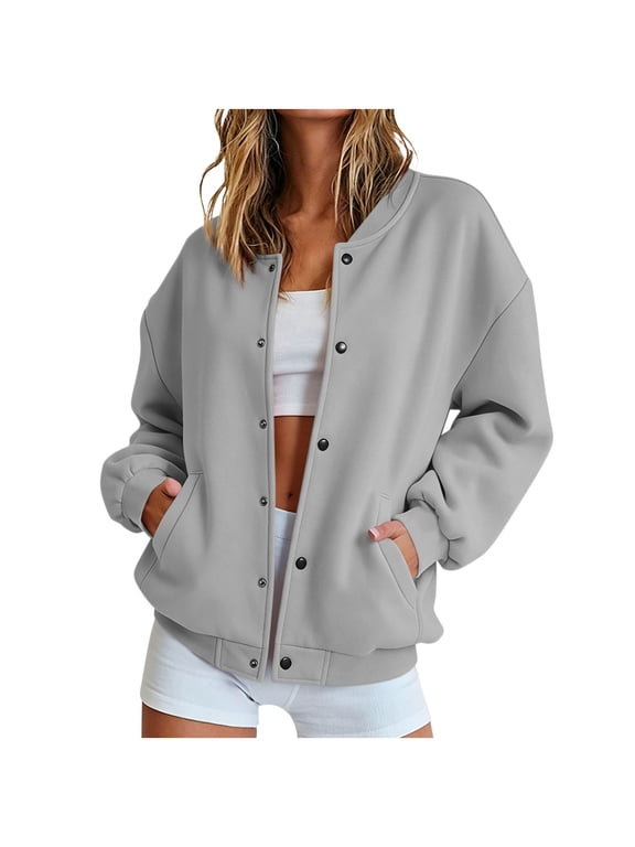 Sweatshirt for Women Button Front Jacket Long Sleeve Relaxed Fit Drawstring Top with Pockets S-2XL