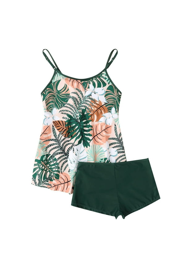 Swimsuits for Women Large Conservative Print Strappy Back Set Swimdress Bathing Suit for Women, Size S-5XL