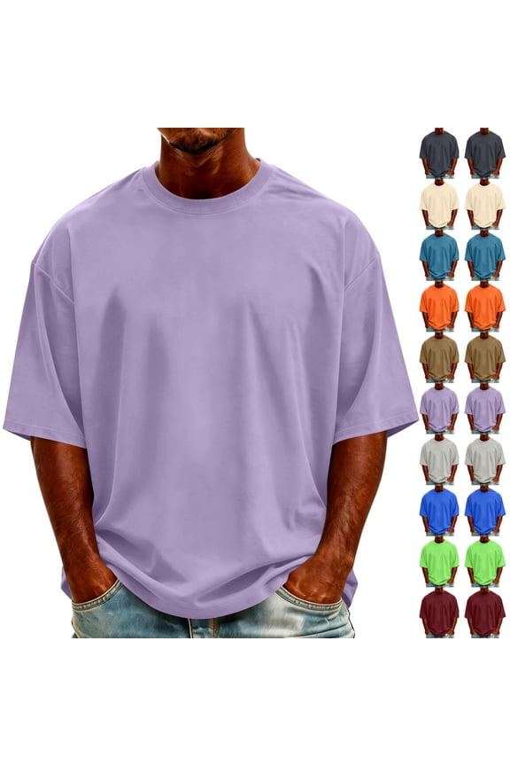 T-Shirts for Man Big & Tall Solid Crew Neck Basic Tee Breathable Work Short Sleeve Shirts S-5XL