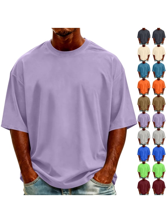 T-Shirts for Man Big & Tall Solid Crew Neck Basic Tee Breathable Work Short Sleeve Shirts S-5XL