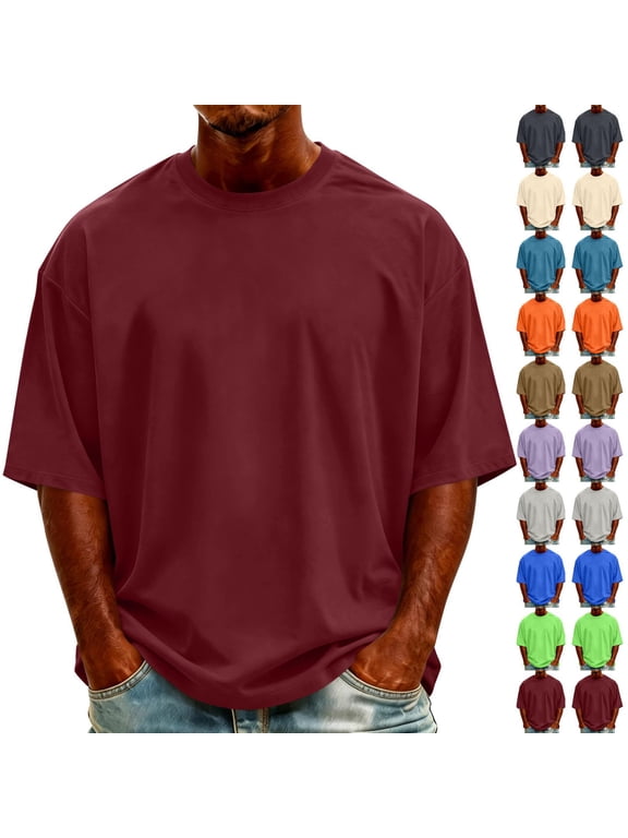 T-Shirts for Man Big & Tall Solid Crew Neck Basic Tee Breathable Work Short Sleeve Shirts S-5XL