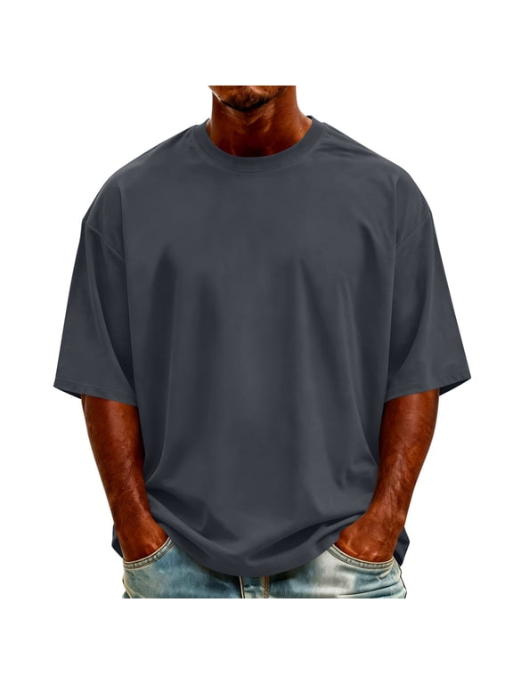 T-Shirts for Man Big & Tall Solid Crew Neck Basic Tee Breathable Work Short Sleeve Shirts S-5XL