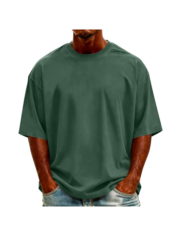 T-Shirts for Man Big & Tall Solid Crew Neck Basic Tee Breathable Work Short Sleeve Shirts S-5XL