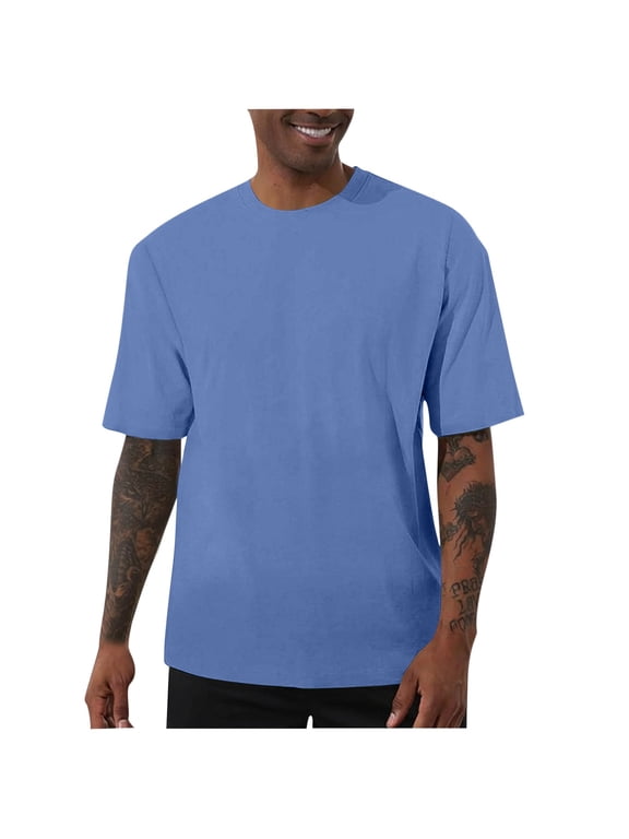 T Shirts for Man Big and Tall Solid Casual Tee Moisture Wicking Cotton Blend Short Sleeve Crew Neck S-5XL