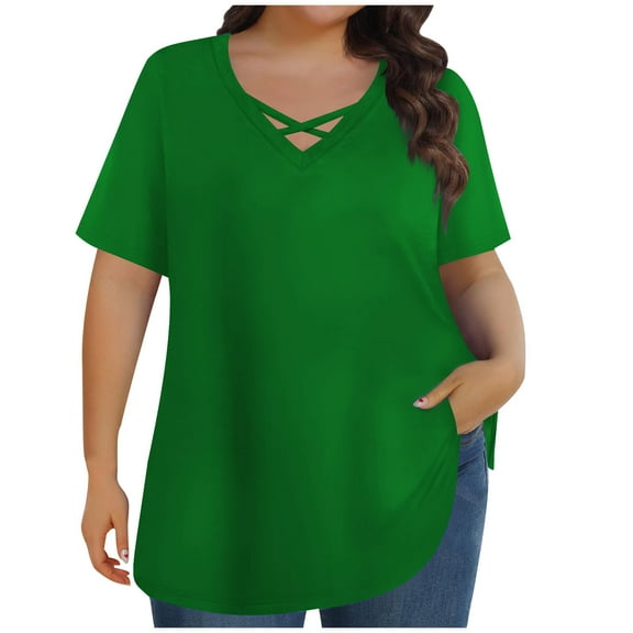 Luvrsol T Shirts for Women Plus Size V-Neck Short Sleeve Solid Casual T-shirt Womens T Shirts, Size XL-5XL