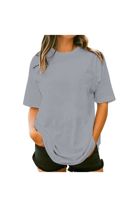 T Shirts for Women Round Neck Short Sleeve Solid Casual T-shirts, Size M-2XL
