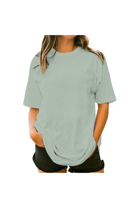 T Shirts for Women Round Neck Short Sleeve Solid Casual T-shirts, Size M-2XL