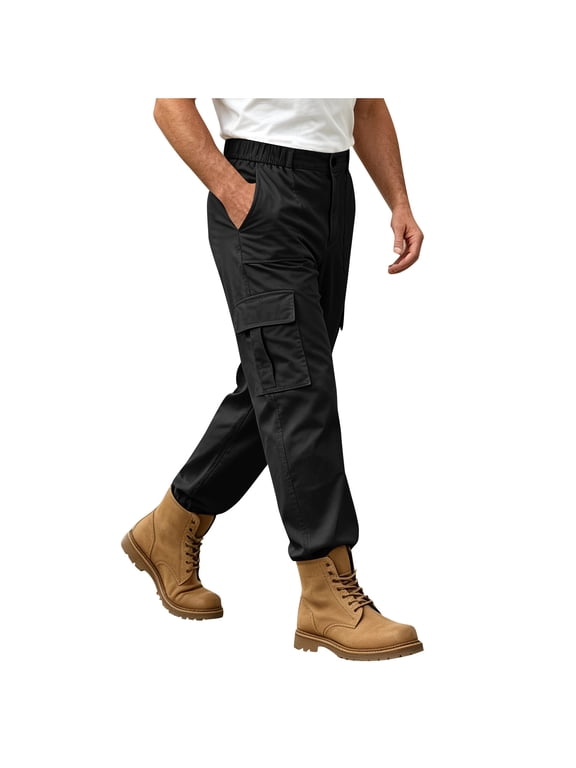 Tactical Pants for Men Cargo Pants Straight Leg Adjustable Cuff Casual Work Trousers, Black XL
