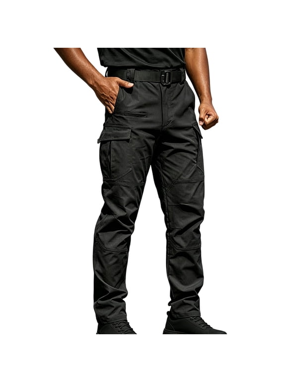 Tactical Pants for Men Stretch Cargo Pants Multi Pockets Straight Leg Outdoor Work Hiking Trousers, Black M