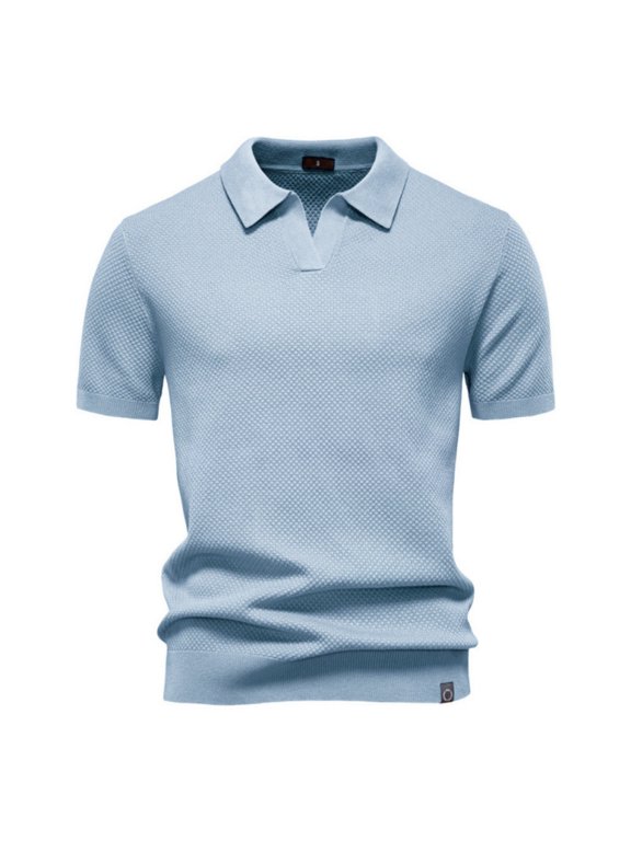 Tee Shirts Mens Solid Basic Turndown Collar Short Sleeve Light Cotton Simple Work Shirts S-2XL