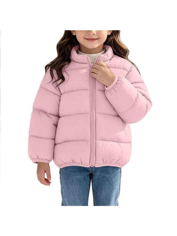 Toddler Girls Stand Collar Quilted Puffer Jacket Full Zip Lightweight Padded Kids Outer Coat, Pink 90