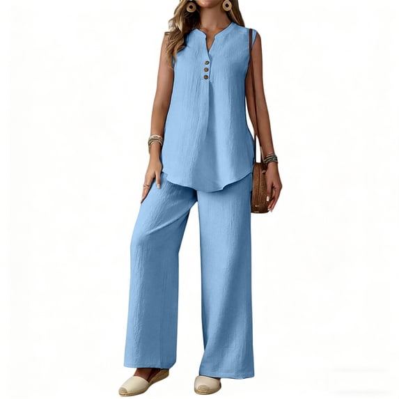 Luvrsol Two Piece Sets for Women Cotton Sleeveless Cami Top and Wide Leg Trousers Elegant Outfits for Daily S-2XL