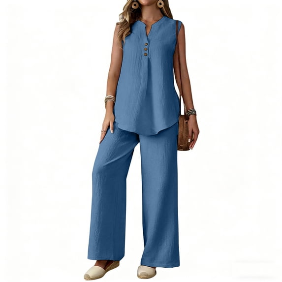 Luvrsol Two Piece Sets for Women Cotton Sleeveless Cami Top and Wide Leg Trousers Elegant Outfits for Daily S-2XL