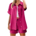 thumbnail image 1 of Luvrsol Two Piece Sets for Women Solid Short Sleeve Turndown Collar Pocket Shorts Casual Set, Size S-2XL, 1 of 5