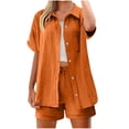thumbnail image 1 of Luvrsol Two Piece Sets for Women Solid Short Sleeve Turndown Collar Pocket Shorts Casual Set, Size S-2XL, 1 of 5