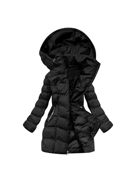 Winter Coats for Women Long Sleeve Puffer Coat Thickened Quilted Warm Jacket with Hood S-2XL