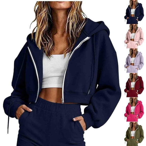 Luvrsol Women Hoodies Light Zip Up Hoodie Outer Layer Cropped Jacket Sweatshirt with Pockets S-2XL