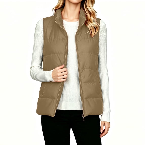 Luvrsol Women Round Neck Open Front Quilted Puffer Sleeveless Vest Lightweight Padded Casual Layering S-2XL
