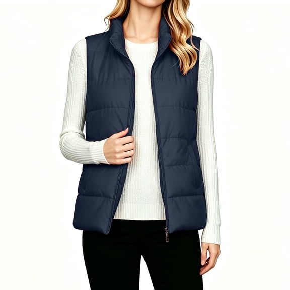 Luvrsol Women Round Neck Open Front Quilted Puffer Sleeveless Vest Lightweight Padded Casual Layering S-2XL