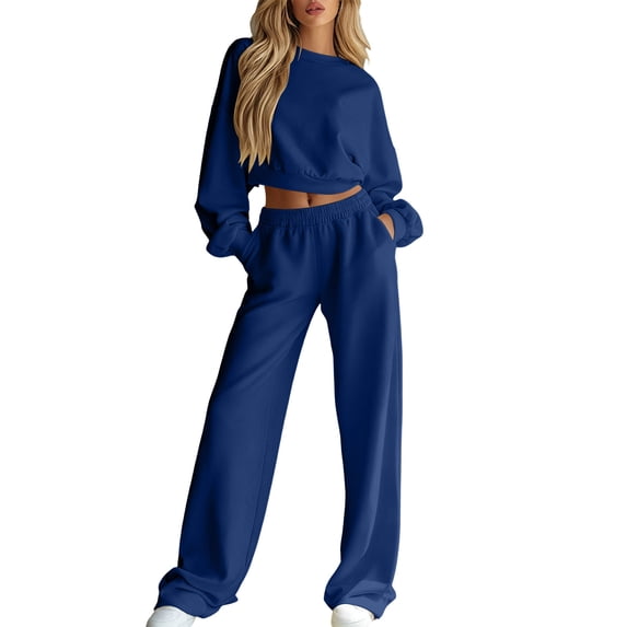 Luvrsol Women Sets 2 Piece Outfits Casual Sweatsuit Suit Solid Pullover Long Sleeve Shirt & Loose Fit Trousers S-2XL
