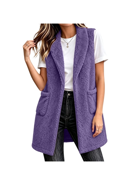 Women Sleeveless Long Vest Open Front Mid Length Casual Waistcoat Layering Cardigan Gilet S-2XL