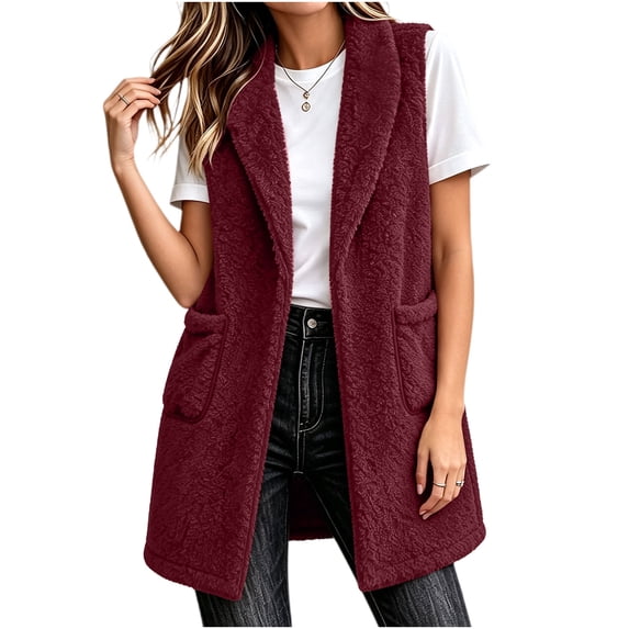 Luvrsol Women Sleeveless Long Vest Open Front Mid Length Casual Waistcoat Layering Cardigan Gilet S-2XL