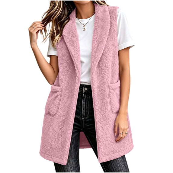 Luvrsol Women Sleeveless Long Vest Open Front Mid Length Casual Waistcoat Layering Cardigan Gilet S-2XL
