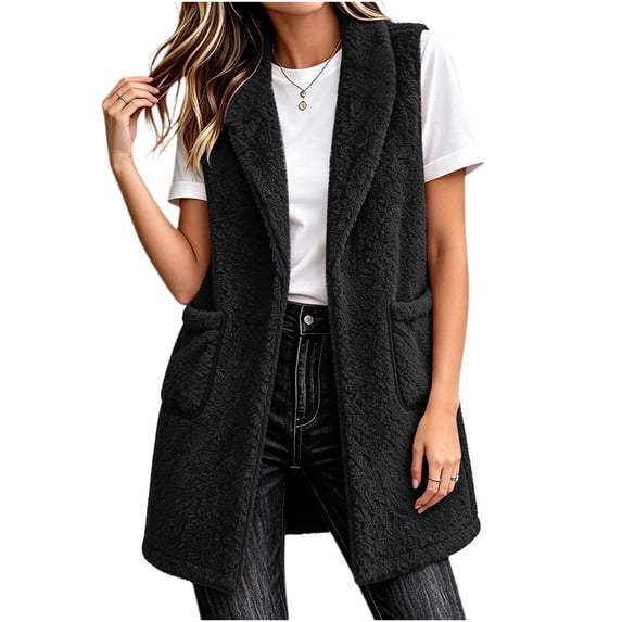 Luvrsol Women Sleeveless Long Vest Open Front Mid Length Casual Waistcoat Layering Cardigan Gilet S-2XL