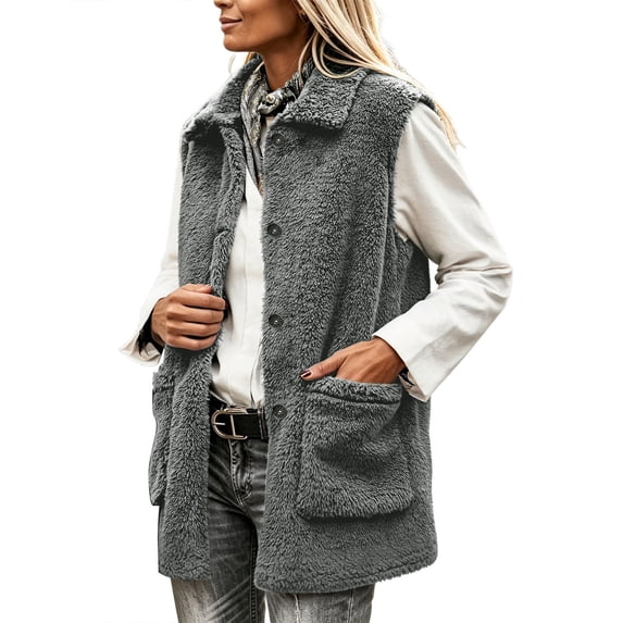 Luvrsol Women Stand Collar Fleece Vest Zip Up Multi Pocket Casual Outdoor Sleeveless Cargo Jacket S-3XL