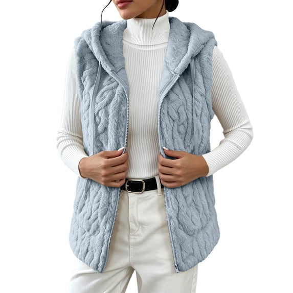 Luvrsol Women V Neck Open Front Fleece Sleeveless Vest Lightweight Casual Layering Waistcoat Gilet S-3XL