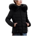 thumbnail image 1 of Luvrsol Women's Faux Fur Collar Short Puffer Jacket Full Zip Padded Coat Casual Warm Winter Outerwear, Black L-3XL, 1 of 9