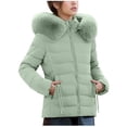 thumbnail image 1 of Luvrsol Women's Faux Fur Collar Short Puffer Jacket Full Zip Padded Coat Casual Warm Winter Outerwear, Green L-3XL, 1 of 9