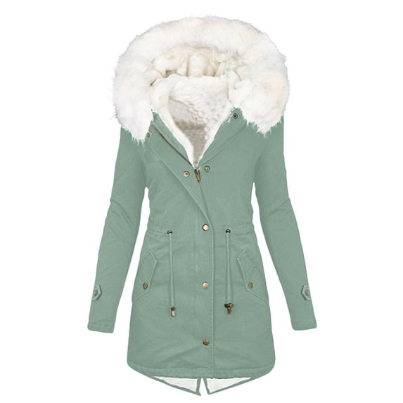 Luvrsol Women's Faux Fur Hood Mid‑Length Parka Coat Button Closure Puffer Jacket Warm Winter Outerwear, Mint Green S-5XL